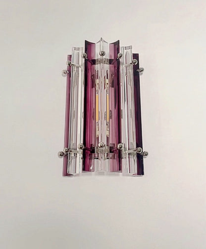 Murano Vegglampe | 7 Klare Ametystfargede Prismeglass | 1 par