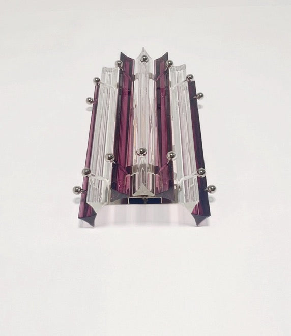 Murano Vegglampe | 7 Klare Ametystfargede Prismeglass | 1 par