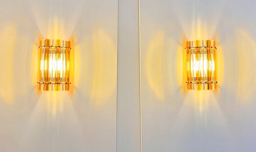 Murano Vegglampe | 7 Klare Gule Prismeglass | 1 par