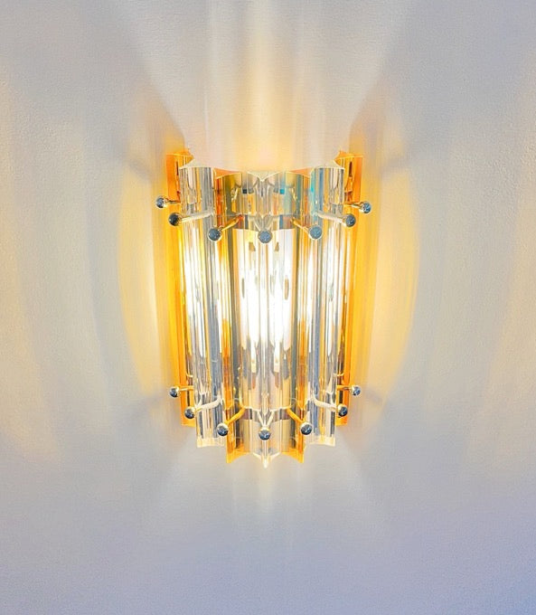 Murano Vegglampe | 7 Klare Gule Prismeglass | 1 par