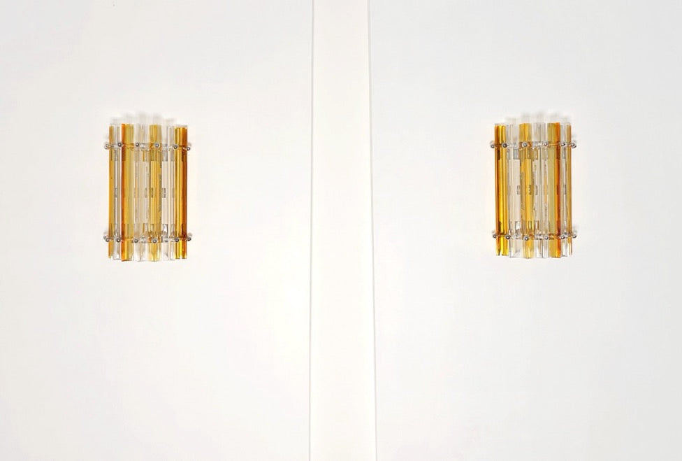 Murano Vegglampe | 7 Klare Gule Prismeglass | 1 par