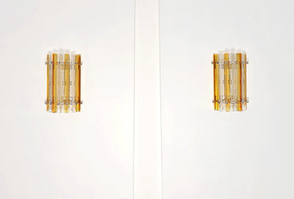 Murano Vegglampe | 7 Klare Gule Prismeglass | 1 par