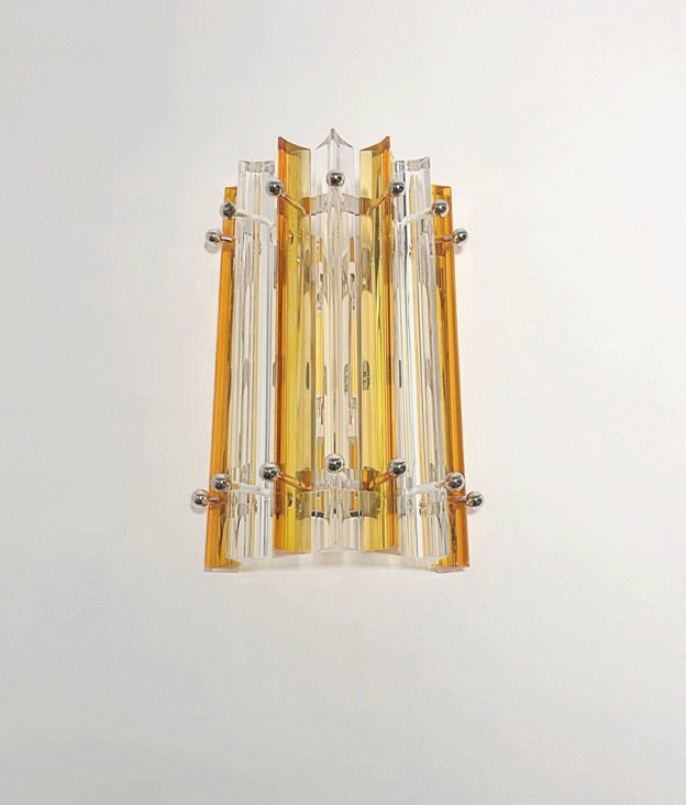 Murano Vegglampe | 7 Klare Gule Prismeglass | 1 par