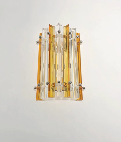 Murano Vegglampe | 7 Klare Gule Prismeglass | 1 par