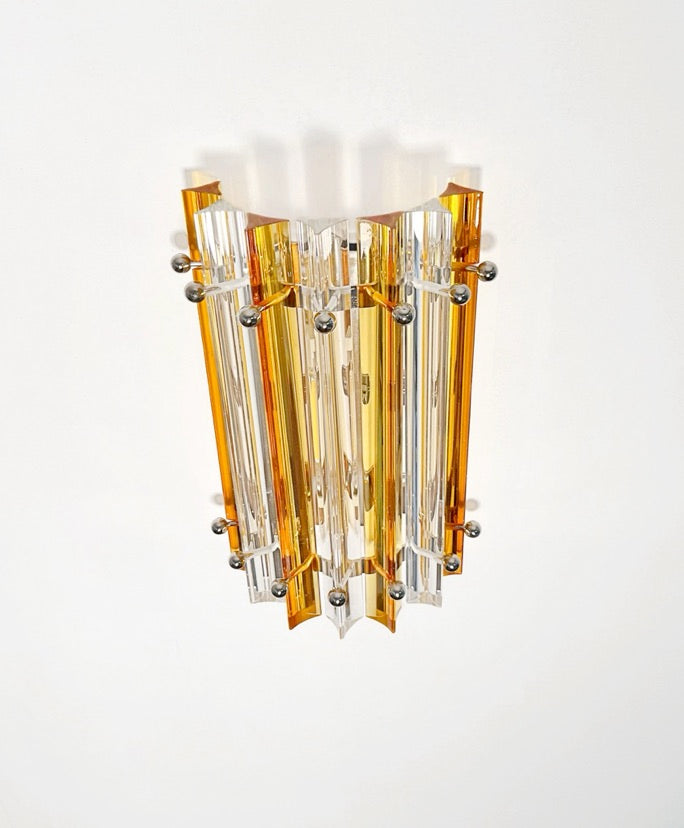 Murano Vegglampe | 7 Klare Gule Prismeglass | 1 par