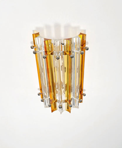 Murano Vegglampe | 7 Klare Gule Prismeglass | 1 par