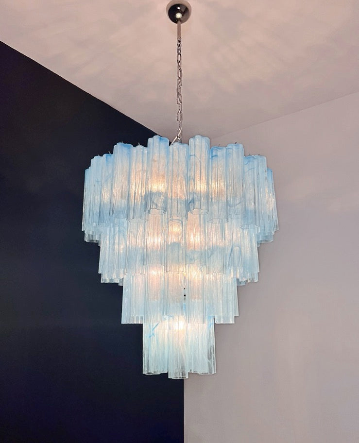 Murano Lysekrone | 80 Blå Alabaster Rørglass