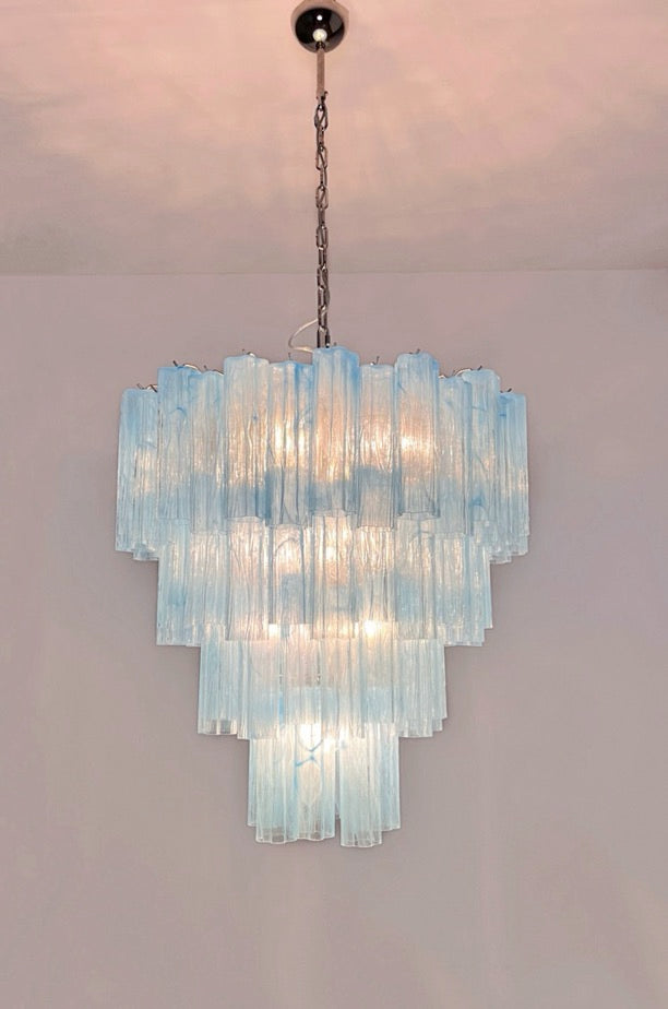 Murano Lysekrone | 80 Blå Alabaster Rørglass