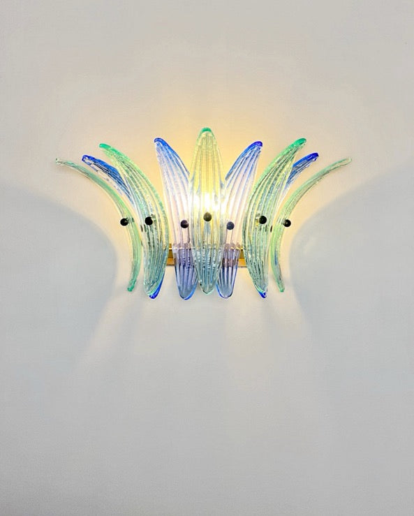 Murano Vegglampe | 9 Blå Gull Turkise Palmeglass | 1 par