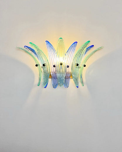 Murano Vegglampe | 9 Blå Gull Turkise Palmeglass | 1 par