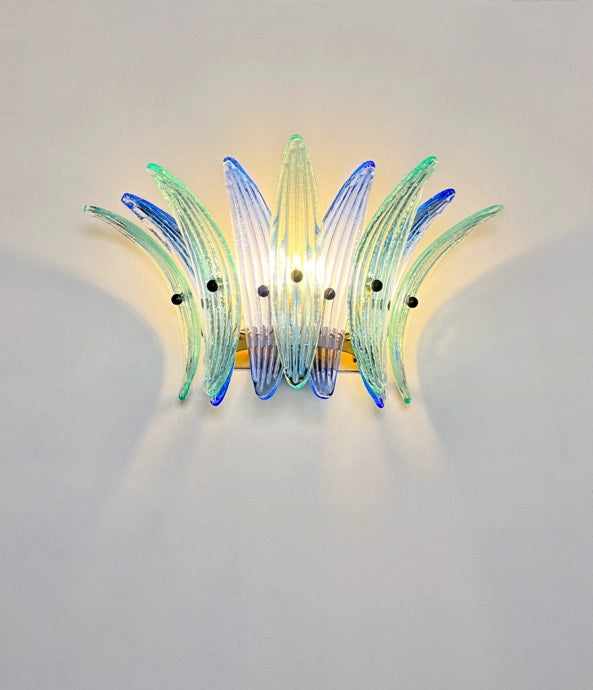 Murano Wall Lamp – 9 Blue Turquoise Palmette Glass – Set of 2 – detail 4 – Murano Classics