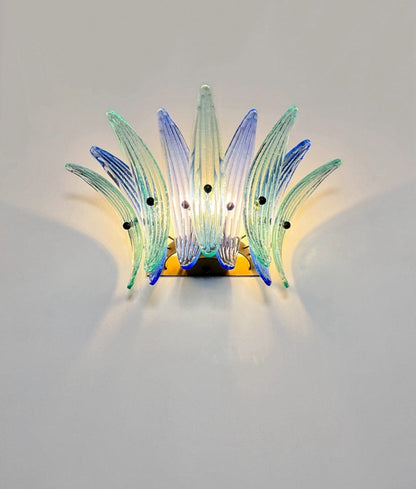 Murano Vegglampe | 9 Blå Gull Turkise Palmeglass | 1 par