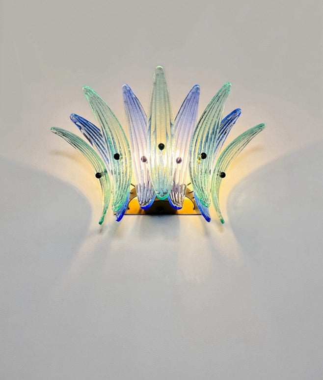 Murano Wall Lamp – 9 Blue Turquoise Palmette Glass – Set of 2 – detail 3 – Murano Classics