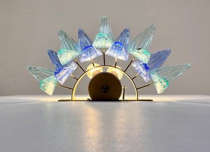 Murano Vegglampe | 9 Blå Gull Turkise Palmeglass | 1 par