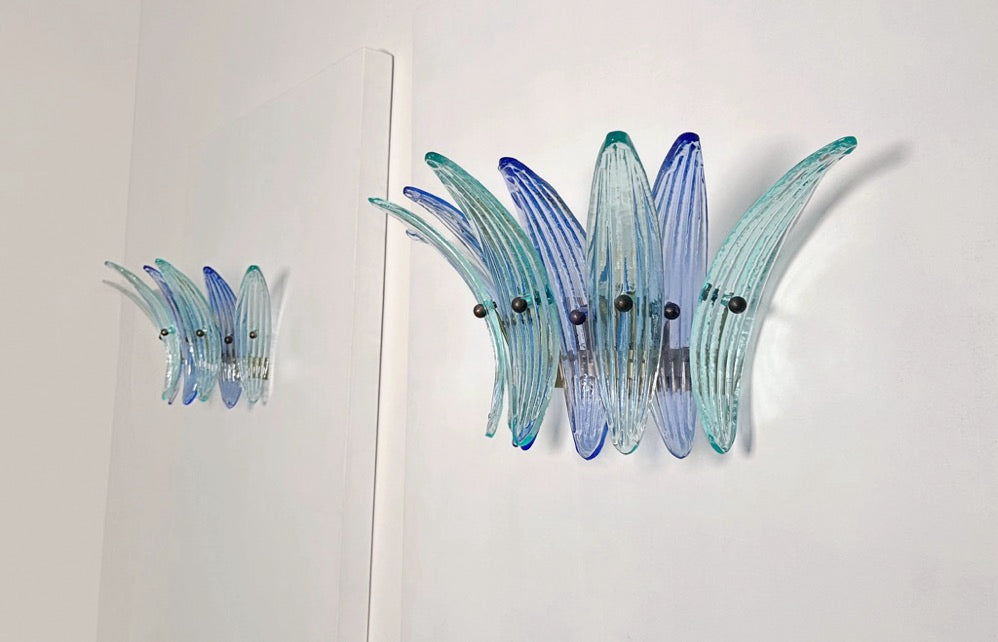 Murano Wall Lamp – 9 Blue Turquoise Palmette Glass – Set of 2 – detail 11 – Murano Classics