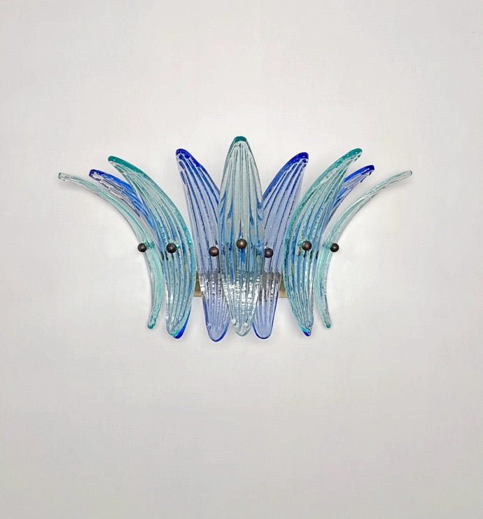 Murano Vegglampe | 9 Blå Gull Turkise Palmeglass | 1 par