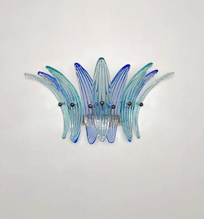 Murano Vegglampe | 9 Blå Gull Turkise Palmeglass | 1 par