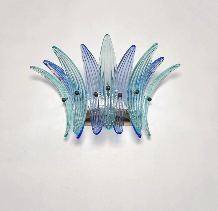 Murano Wall Lamp – 9 Blue Turquoise Palmette Glass – Set of 2 – detail 9 – Murano Classics