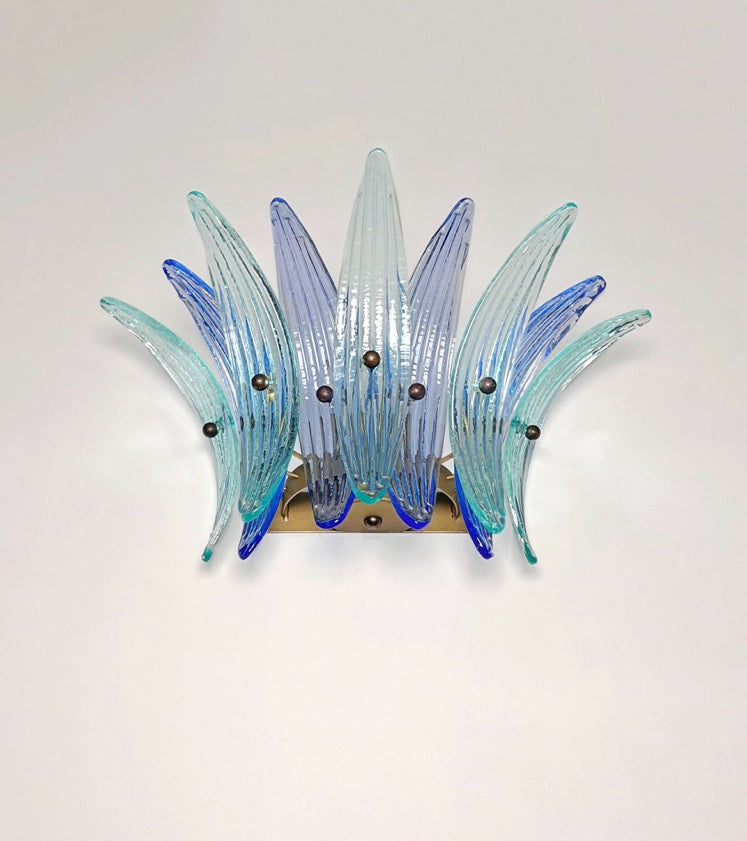 Murano Vegglampe | 9 Blå Gull Turkise Palmeglass | 1 par