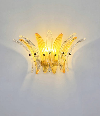 Murano Vegglampe | 9 Klare Gule Gull Palmeglass | 1 par