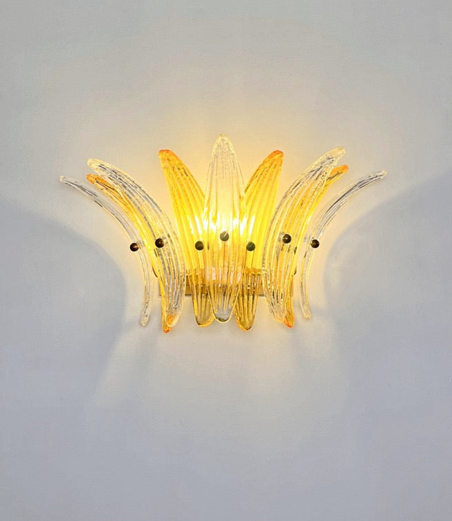 Murano Wall Lamp – 9 Clear Yellow Palmette Glass – Set of 2 – detail 5 – Murano Classics