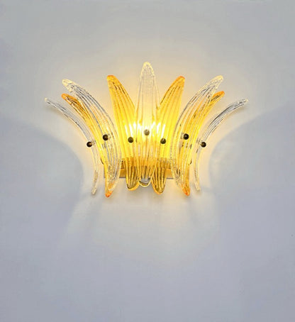 Murano Vegglampe | 9 Klare Gule Gull Palmeglass | 1 par