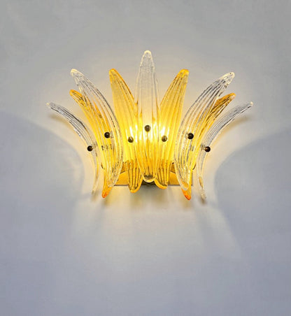Murano Vegglampe | 9 Klare Gule Gull Palmeglass | 1 par