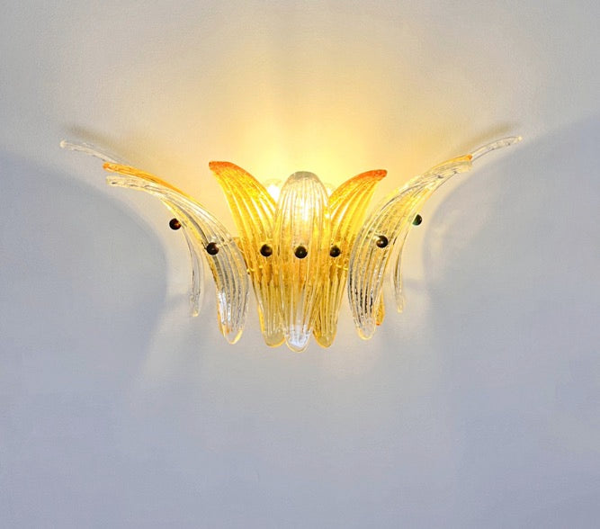 Murano Wall Lamp – 9 Clear Yellow Palmette Glass – Set of 2 – detail 2 – Murano Classics