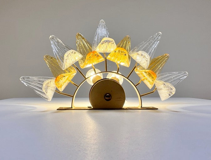 Murano Vegglampe | 9 Klare Gule Gull Palmeglass | 1 par