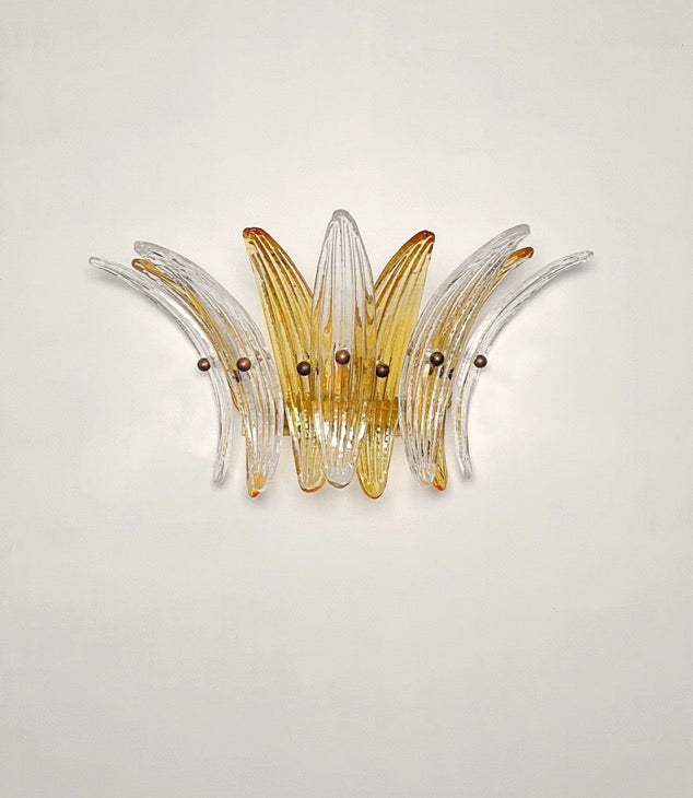 Murano Vegglampe | 9 Klare Gule Gull Palmeglass | 1 par