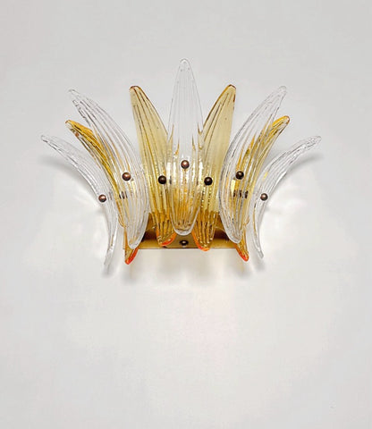 Murano Vegglampe | 9 Klare Gule Gull Palmeglass | 1 par