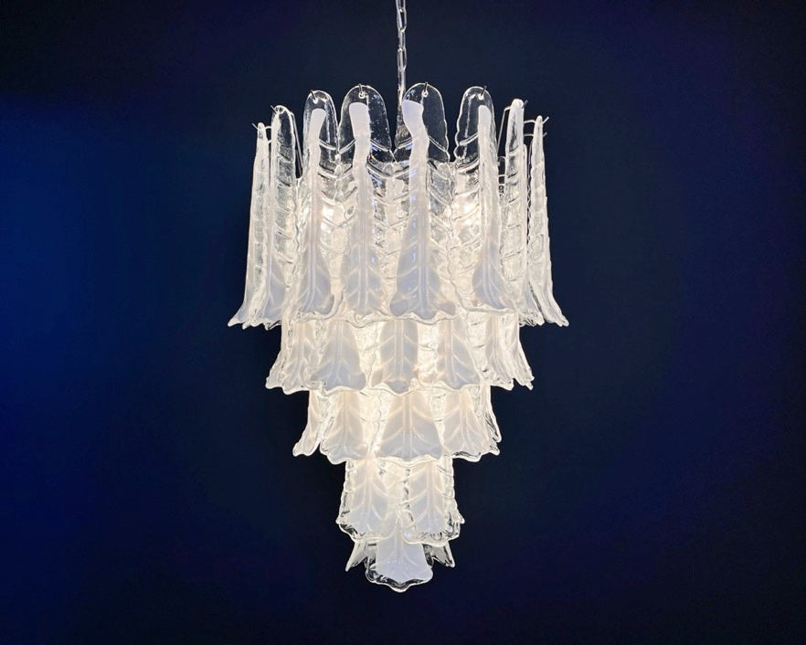 Murano Chandelier – 52 Clear White Lattimo Necktie – detail 8 – Murano Classics