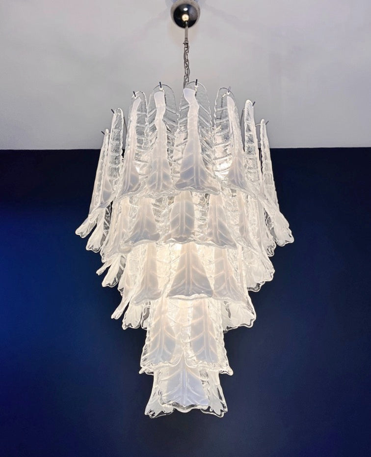 Murano Chandelier – 52 Clear White Lattimo Necktie – detail 7 – Murano Classics