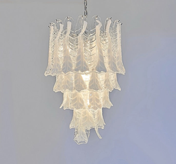 Murano Chandelier – 52 Clear White Lattimo Necktie – detail 4 – Murano Classics
