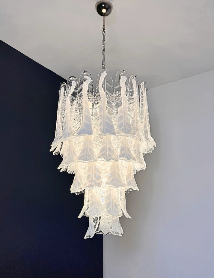Murano Chandelier – 52 Clear White Lattimo Necktie – detail 3 – Murano Classics