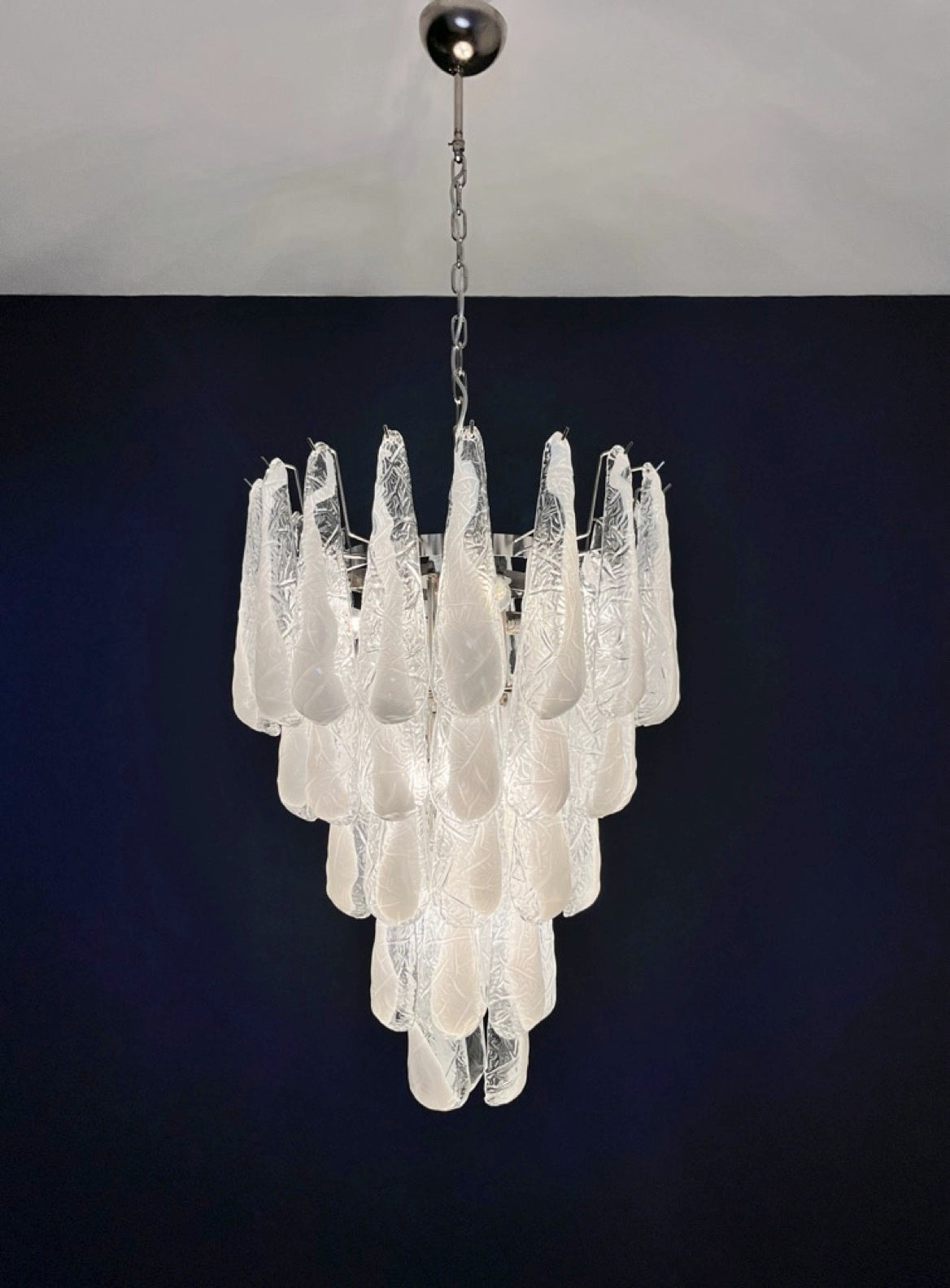 Italian Vintage Murano Chandelier 52 Glass lattimo Petals Drop