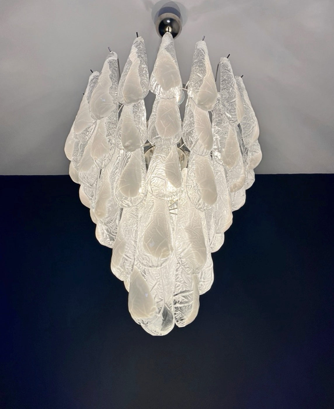 Italian Vintage Murano Chandelier 52 Glass lattimo Petals Drop