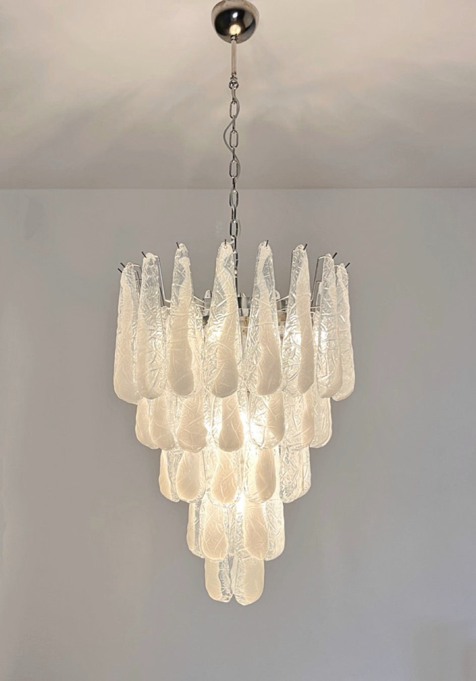 Italian Vintage Murano Chandelier 52 Glass lattimo Petals Drop