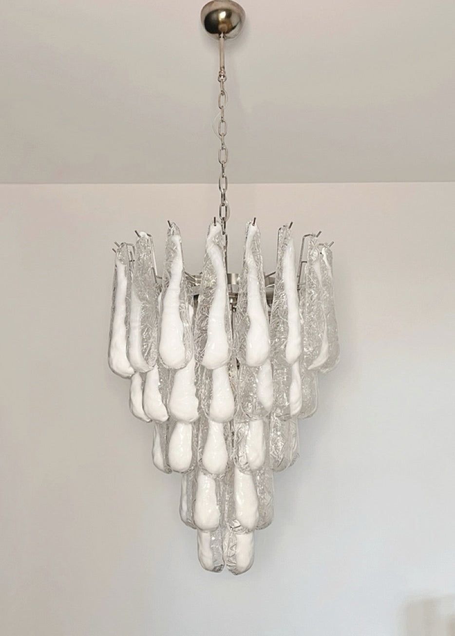 Italian Vintage Murano Chandelier 52 Glass lattimo Petals Drop