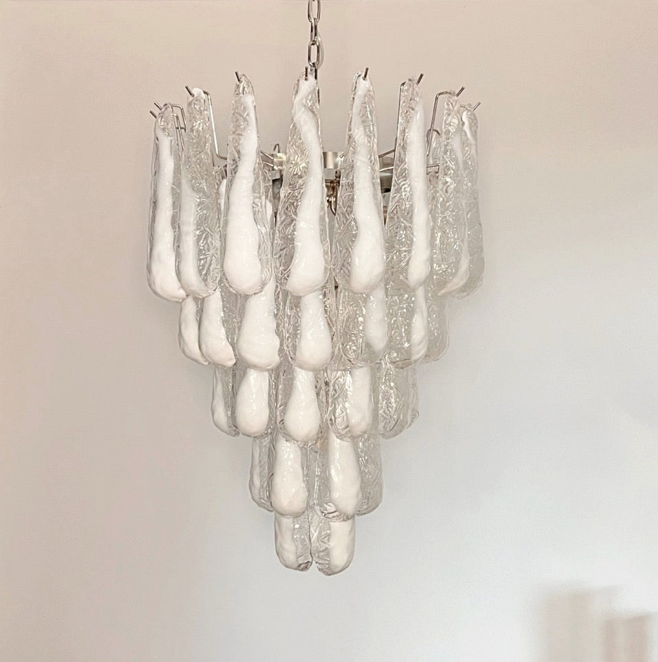 Italian Vintage Murano Chandelier 52 Glass lattimo Petals Drop