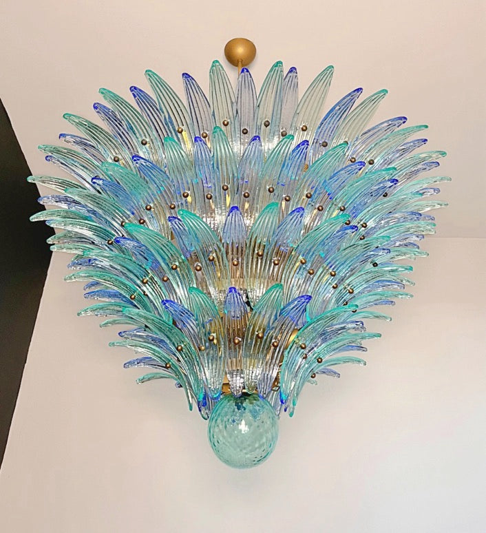 Murano Chandelier – 160 Blue Turquoise Palmette Glass – detail 11 – Murano Classics