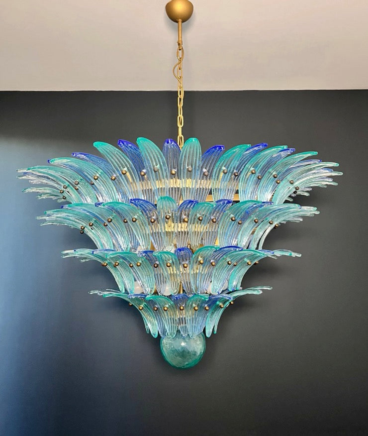 Murano Lysekrone | 160 Blå Gull Turkise Palmeglass