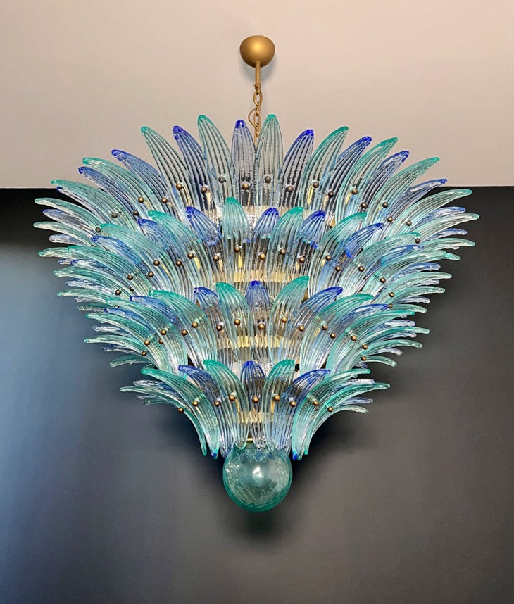 Murano Lysekrone | 160 Blå Gull Turkise Palmeglass