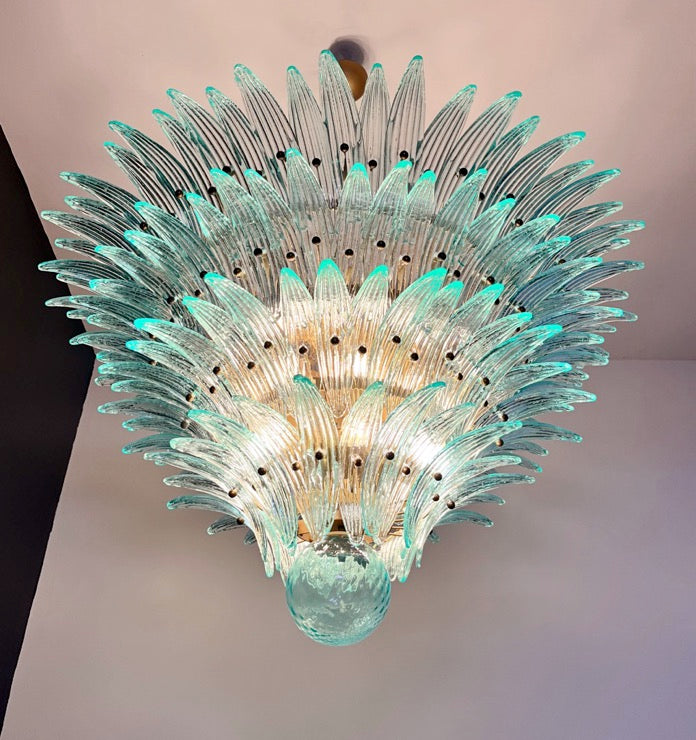 Murano Lysekrone | 160 Gull Turkise Palmeglass