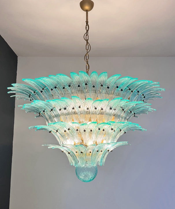Murano Lysekrone | 160 Gull Turkise Palmeglass