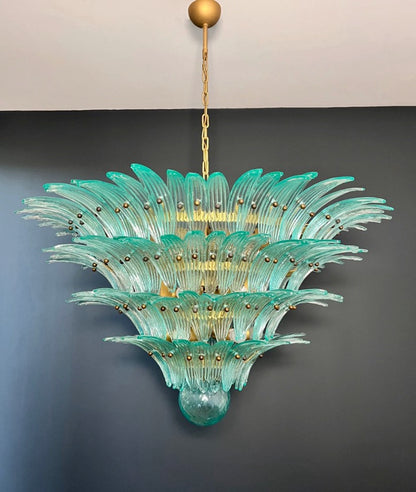 Murano Lysekrone | 160 Gull Turkise Palmeglass