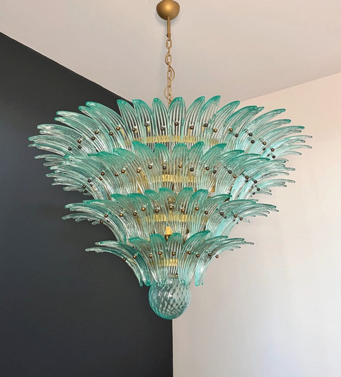 Murano Lysekrone | 160 Gull Turkise Palmeglass