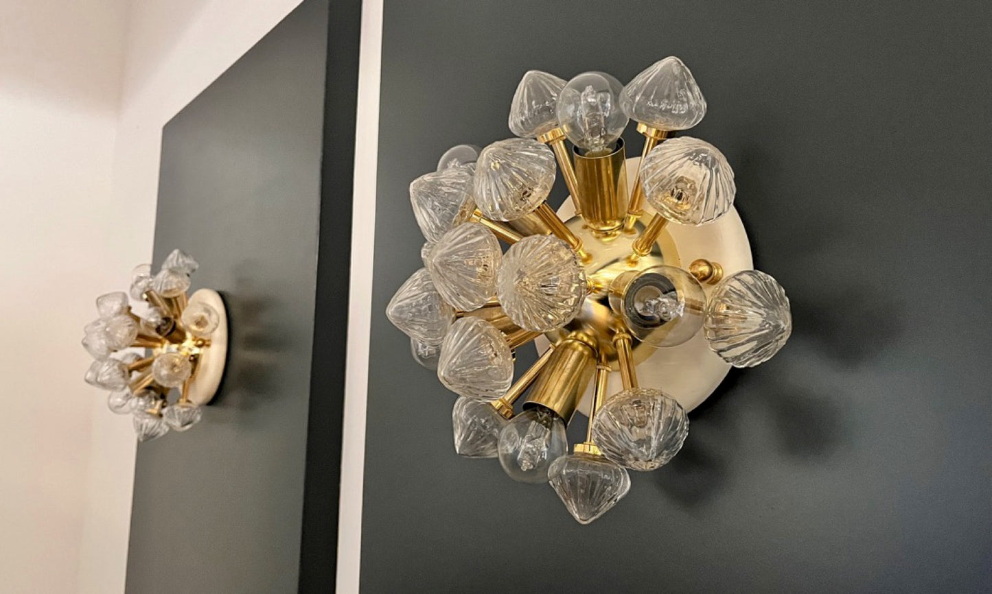 Murano Vegglampe | Klare Hvite Sputnik | 1 par