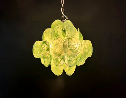 Murano Lysekrone | 36 Grønne Alabaster Iris Diskglass