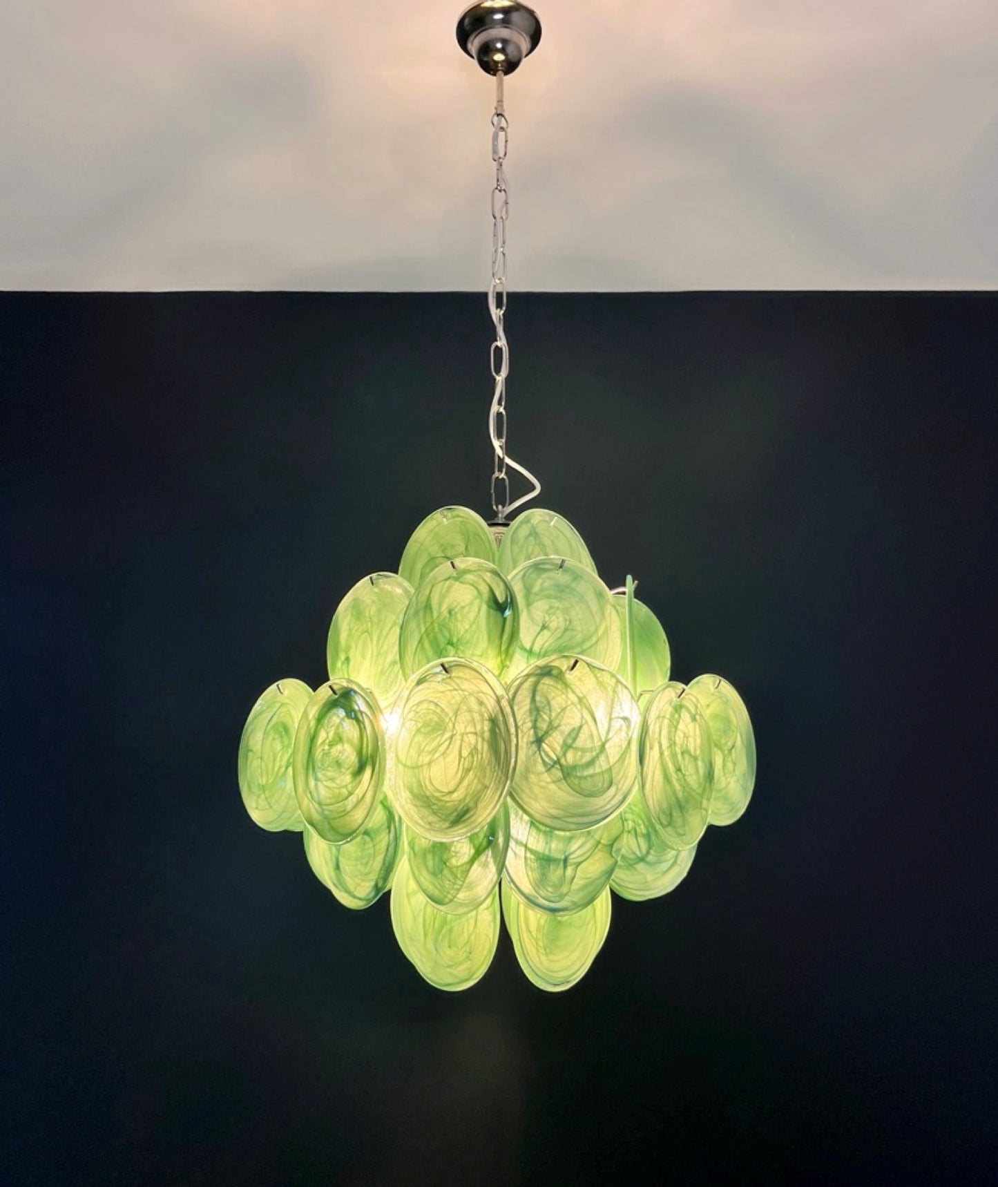 Murano Lysekrone | 36 Grønne Alabaster Iris Diskglass